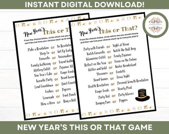 New Year's This or That - Printable Game - Kids -Family - Adults - Icebreaker - Office Party - Classroom Party