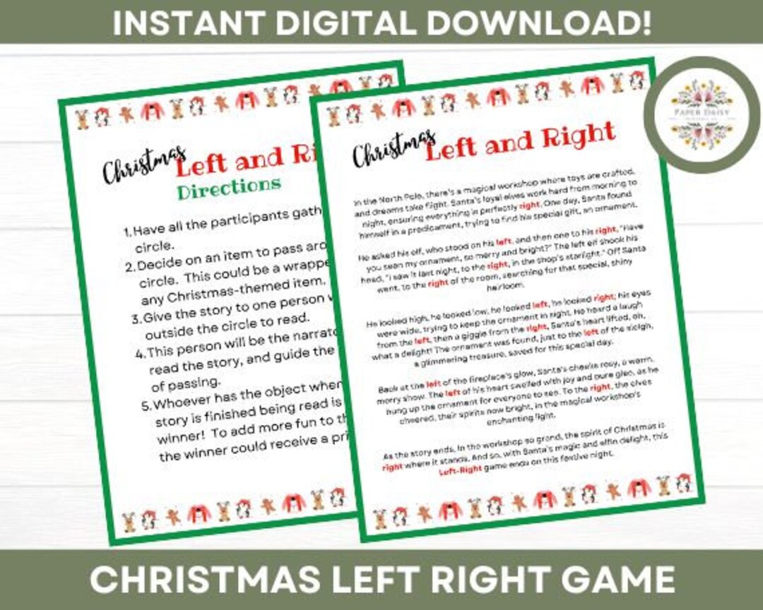 Christmas Left Right Game, Christmas Games, Adults, Kids, Pass the