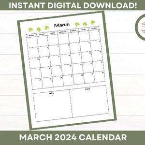 March 2024 Calendar, Printable, Instant Download, Vertical Schedule Etsy