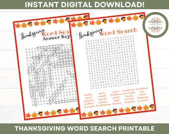 Thanksgiving Word Search - Thanksgiving Printable - Kids -Family - Adults - Icebreaker - Office Party - Classroom Party