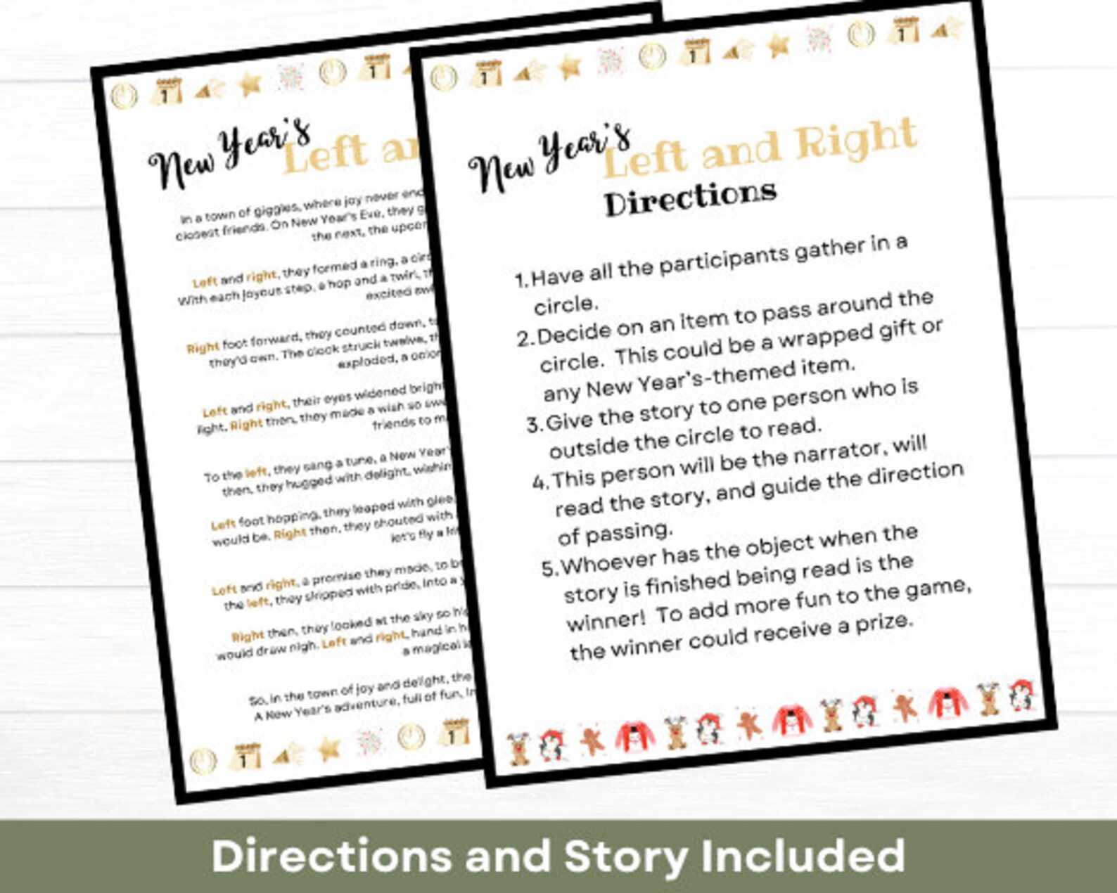 New Year's Left Right Game, New Year Printable, Adults, Kids, Pass the ...