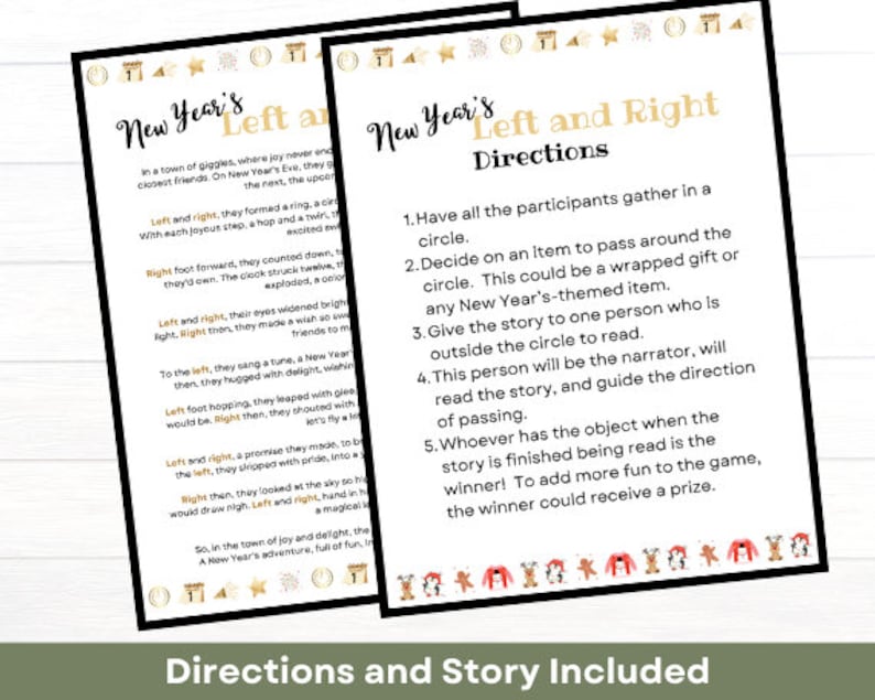 New Year's Left Right Game, New Year Printable, Adults, Kids, Pass the ...