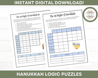Hanukkah Logic Puzzle - Printable - Kids - Family - Adults - Icebreaker - Office Party - Classroom Party