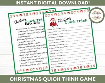 Christmas Quick Think Game, Scattergories, Games, Adults, Kids, Family, Icebreaker, Office Party, Classroom