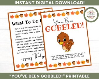 You've Been Gobbled Printable Digital Download, Thanksgiving Activity, Coworker Game, Thanksgiving Printable, Gobbled Game