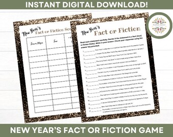 New Year's Fact or Fiction Game, Holiday Games, Adults, Kids, Icebreaker, Office Party, Classroom, Family Party