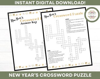 New Year Crossword Puzzle - New Year's Printable - Kids -Family - Adults - Icebreaker - Office Party - Classroom Party