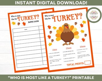 Who Is Most Like the Turkey Game - Thanksgiving Game Printable - Family Game - Icebreaker - Thanksgiving Office Party - Classroom