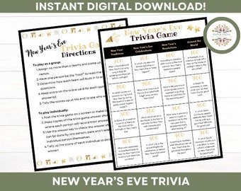 New Year's Trivia Game, Printable Activity, Coworkers, Family Party, Classroom, Activities for Adults & Kids