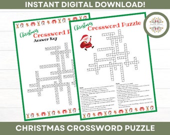 Christmas Crossword Puzzle - Holiday Printable - Kids -Family - Adults - Icebreaker - Office Party - Classroom Party