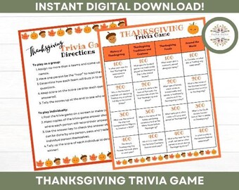 Thanksgiving Trivia Game, Printable Activity, Coworkers, Friendsgiving, Family Party, Classroom, Activities for Adults & Kids