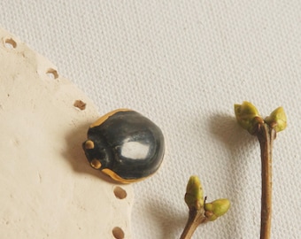 Statement jewelry Ceramic dainty beetle pin brooch black bug animal jewelry insect brooch badge woodland gift for nature lover mom may