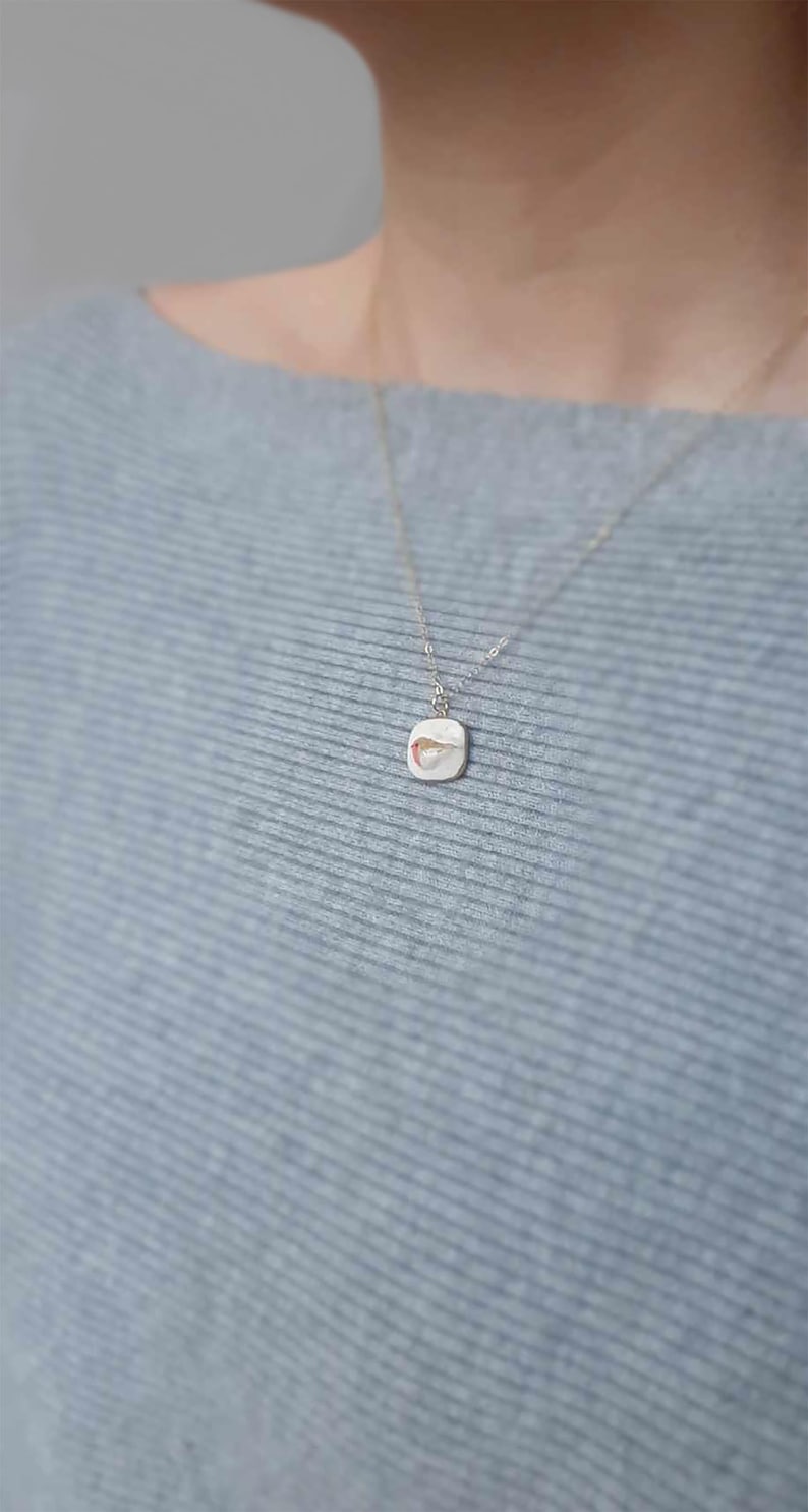Rotkehlchen Vogel Anhänger Kette: Porzellan Goldkette, Silberkette Sterling Bild 9