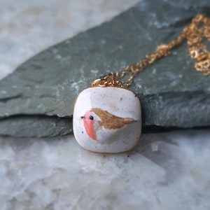 Robin-ketting met vogelhanger: porseleinen gouden ketting, sterlingzilveren ketting