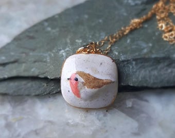 Robin bird pendant Porcelain pendant necklace delicate Gold pendant necklace bird jewelry sterling silver pendant necklace tiny songbird