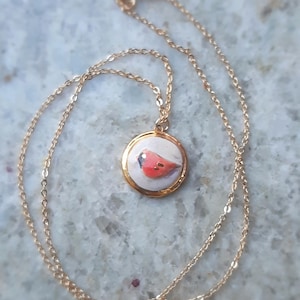 Keramik Kardinalvogel gold-filled Halskette I Handgefertigter Porzellanschmuck I Goldeneye Kette I Weihnachtsgeschenk für Naturliebhaber Geschenk für sie