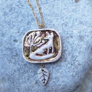 Fox necklace: Ceramic woodland pendant necklace, whimsical jewelry, nature inspired jewelry, Gift for her, animal necklace image 3