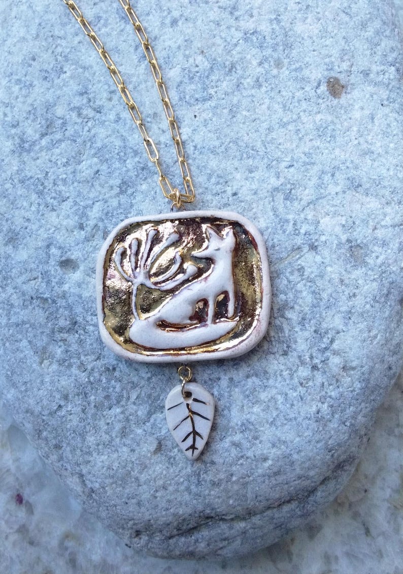 Fox necklace: Ceramic woodland pendant necklace, whimsical jewelry, nature inspired jewelry, Gift for her, animal necklace image 3