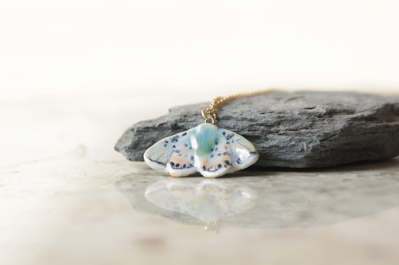 Ceramic Blue Meadow Butterfly  pendant necklace with sterling silver or gold chain