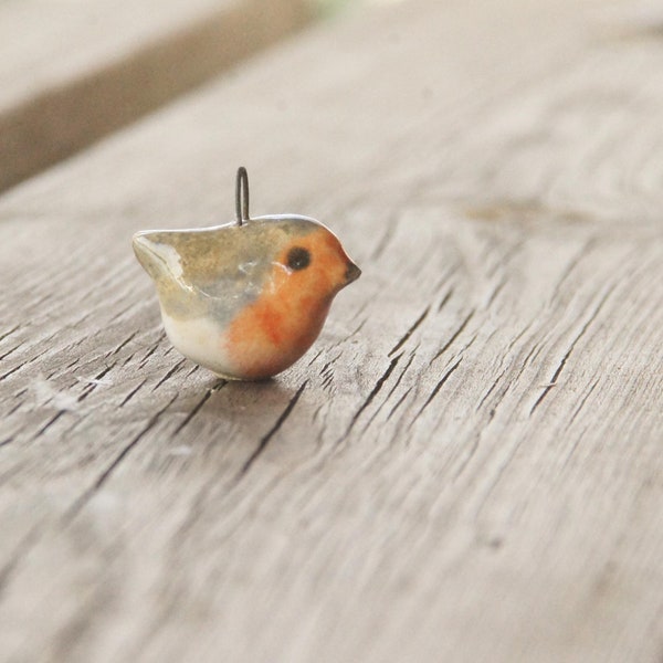 Rotkehlchen Vogel Anhänger I Keramik Schmuck I Keramik Tonschmuck Waldvogel Halskette I Rustikaler Schmuck Keramik Tier Geschenk Naturliebhaber