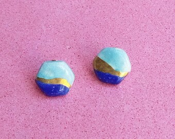 Minimalist blue studs Gold sea earrings ocean jewelry vacation earrings everyday gold earrings abstract earrings geometric studs landscape