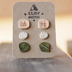 earrings set tiny earrings Ceramic floral earrings studs blossom post earrings tiny dandelion earrings leaf earrings spring fashion finds