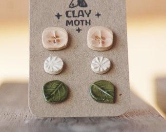 earrings set tiny earrings Ceramic floral earrings studs blossom post earrings tiny dandelion earrings leaf earrings spring fashion finds