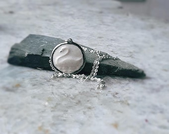 Elegante Schwan Silberkette: Porzellan Vogel Kamee Anhänger, zierliche Sterling Silber Flachkette,