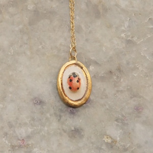 Ladybird gold necklace I Ceramic pendant necklace I Nature inspired necklace I Handmade gift for nature lover I Christmas gift girlfriend
