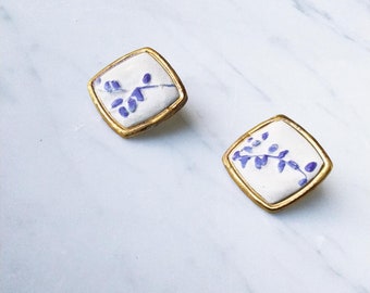 Blue white porcelain earrings ming jewelry chinese blue white earrings studs elegant blue white gold earrings bone porcelain earrings gift