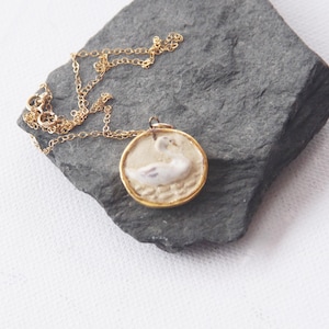 Dainty Swan gold filled necklace Wildlife jewelry cameo ceramic swan lake Intaglio gold pendant necklace porcelain 14k jewelry mom Gift image 6