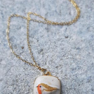 Rotkehlchen Vogel Anhänger Kette: Porzellan Goldkette, Silberkette Sterling Bild 2