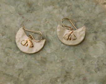 Moon moth earrings Ceramic Butterfly earrings dangle wing earrings statement earrings jewelry porcelain gold filled earrings crescent moon