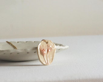 Floral pendant necklace I Ceramic tulip necklace I Handmade Ceramic jewelry Spring peach blossom