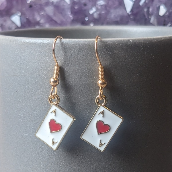 Ace of Hearts / Playing Cards design / drop/dangle earrings.