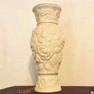 Vintage Cream Colored Vase with Embossed with Roses