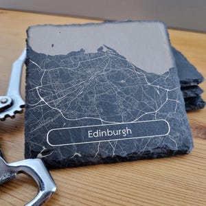 Ensemble-cadeau de sous-verres en ardoise d'Édimbourg, plan de la ville, cadeau de fiançailles d'anniversaire de mariage, anniversaire, cadeau pour nouvelle maison