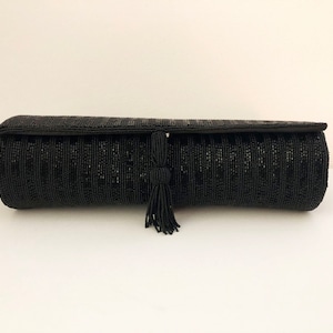 Handmade Black Beaded Round Clutch Evening Bag