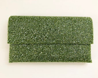 Handmade Green Beaded Envelope Clutch