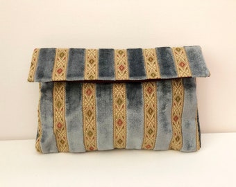 Handmade Blue Velvet Stripe Clutch