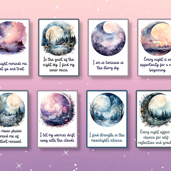 Moonlight Affirmations | Evening Meditation Cards | Peaceful Night Reflections | Serene Nighttime Quotes | Moon and Stars Wisdom | Calming