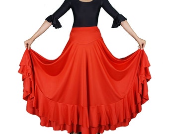 Jupe rouge de flamenco 2 volants