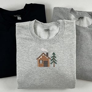 Custom Embroidered Winter Log Cabin Sweatshirt - Made to Order - Cozy Sweater
