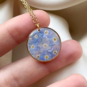 Forget-Me-Not Necklace | Real Dried Flower Pendant | Handmade Resin Jewelry | Nature Inspired Gift | Pressed Flower Jewelry