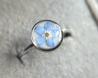 Real Forget-Me-Not • Pressed Flower Resin Ring • Handmade Nature Jewelry