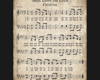 Jesus Loves the Little Children- Printable Hymn -  Sheet Music Hymn - -INSTANT DOWNLOAD - Scrapbooking Paper - Crafts-