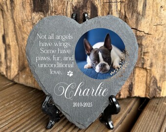 Placa conmemorativa personalizada con foto de mascota, lápida de piedra de pizarra natural