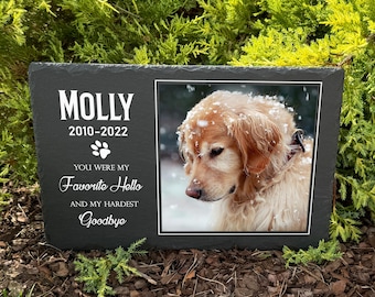 Placa conmemorativa personalizada con foto de mascota, lápida de piedra para gatos o perros, pizarra gris oscuro