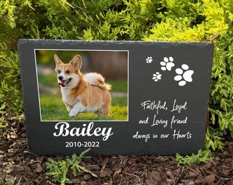 Lápida conmemorativa personalizada para mascotas, lápida para perros y gatos, pizarra gris oscuro