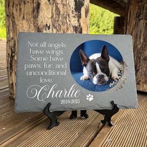 Personalised Photo Memorial Plaque Custom Cat Stone Pet Grave marker Dog Tombstone Dark Gray Slate size 20x30cm, Heart 25x25cm, Pet Loss